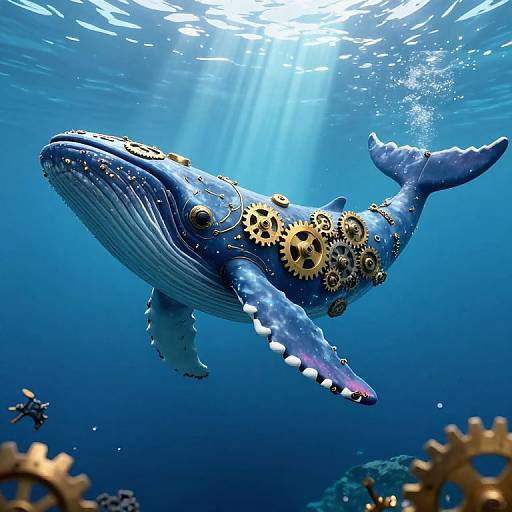 Steampunk Blue Whale 3D Render
