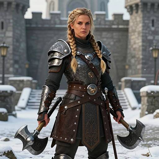Brave Dwarf Shieldmaiden in a Fortress