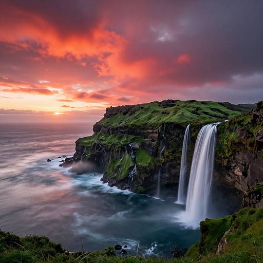 Majestic Cliffs with Waterfalls at Sunset