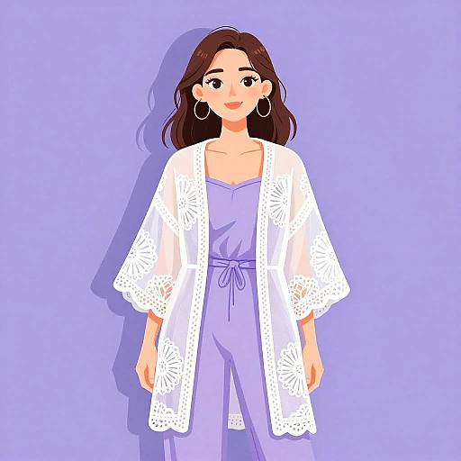 Bohemian Chic Woman in Lavender Kimono