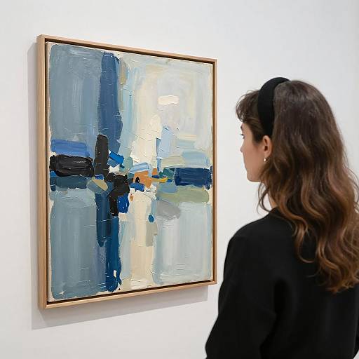 Woman Admiring Abstract Art in Gallery