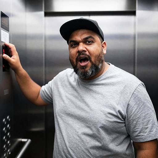 Intense Elevator Portrait of a Heavyset Man