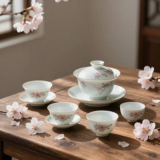 Delicate Porcelain Tea Set Scene