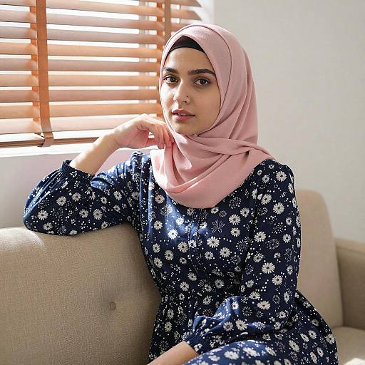 Young Woman in Pink Hijab Sitting