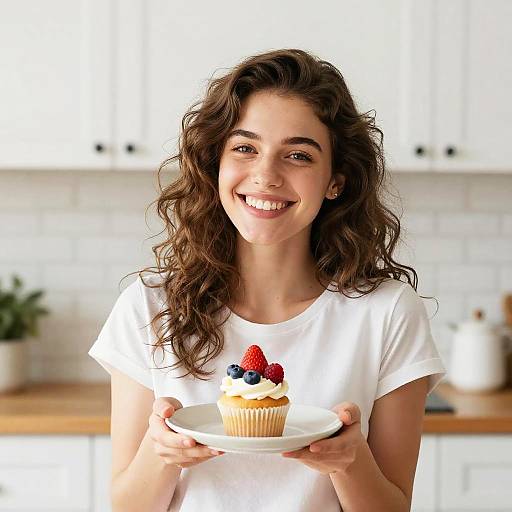 Cheerful Woman with Berry Cupcake