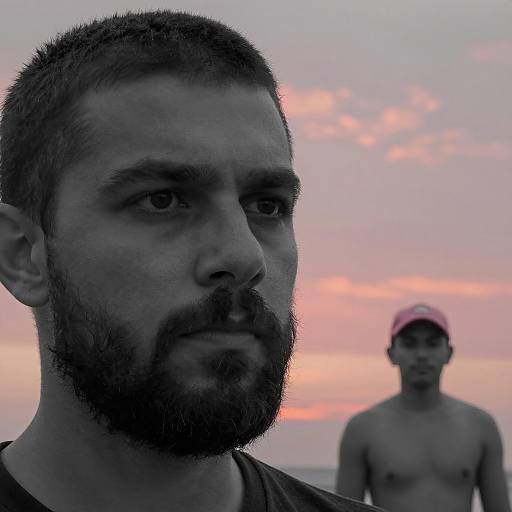 Dramatic Grayscale Face Over Sunset