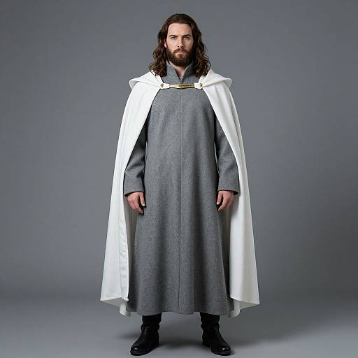 Serious Bearded Man in Woolen Robe