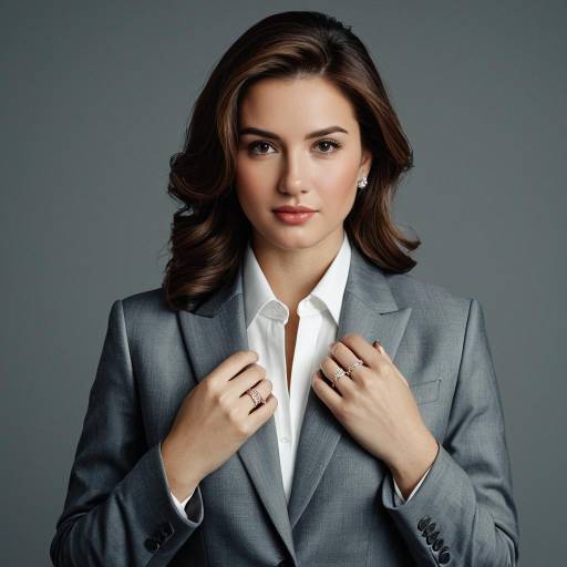 Confident Woman in Grey Suit with Jewelry