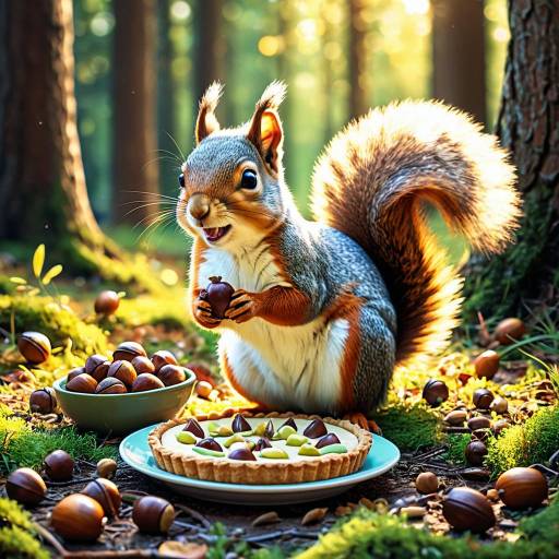 Playful Squirrel with Acorn Pie in Forest