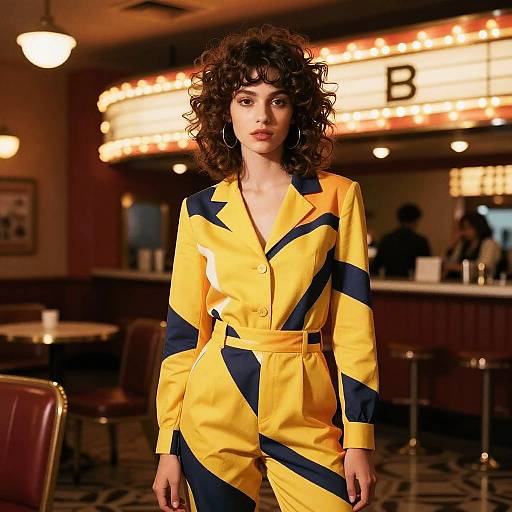 Baby Bangs Fashion Model in Vintage Lobby