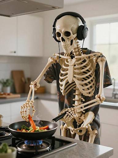 Skeleton Chef in a Modern Kitchen