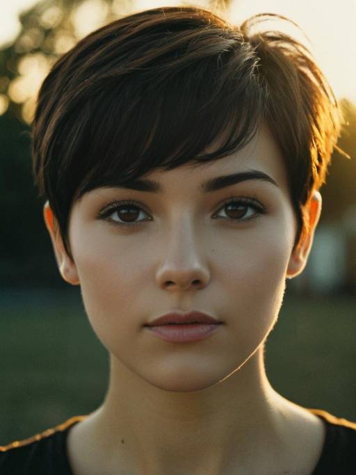 Woman with Dark Brown Pixie Cut Portrait