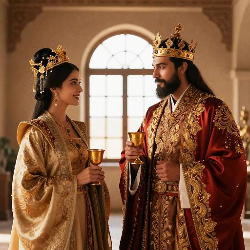 Regal Couple in Ornate Traditional Royal Attire