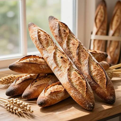 Traditional French Baguettes in Boulangerie