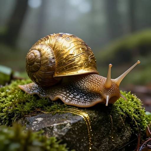 Golden Snail in Misty Forest
