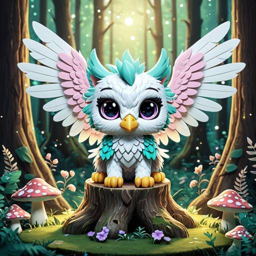 Chibi Pastel Gryphon in Enchanted Forest Chibi Pastel Gryphon in Enchanted Forest
