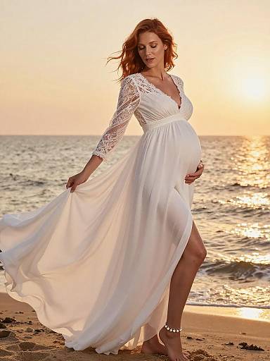 Elegant Golden-Hour Maternity by the Sea