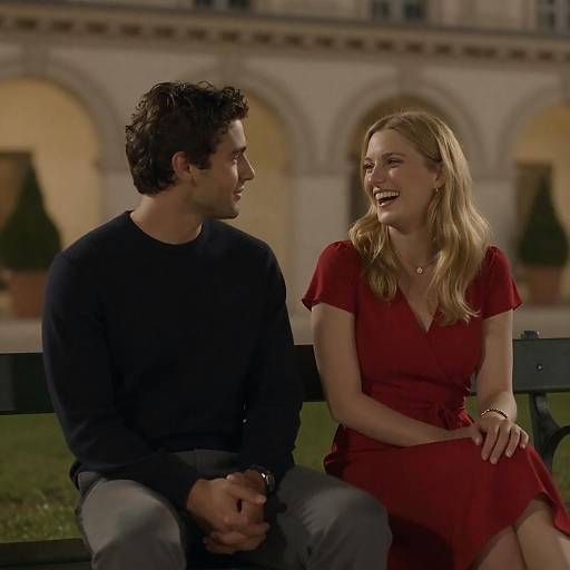 Intimate Night Scene with Couple on Bench