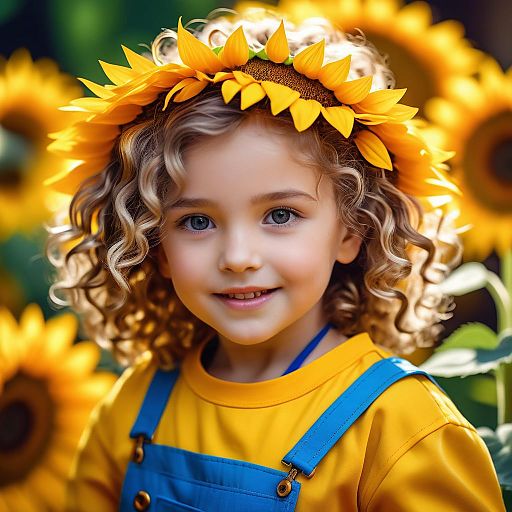 Smiling Girl with Sunflower Crown