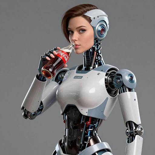 Ultra Realistic Female Robot Drinking Coca Cola