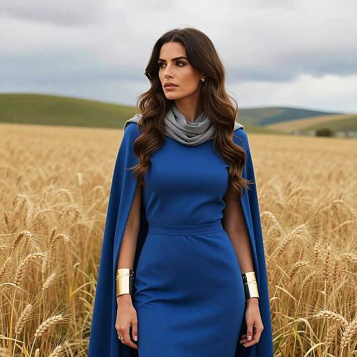Woman in Wheat Field with Cape