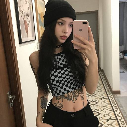 Tattooed Woman Selfie in Hallway