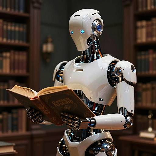 Futuristic Robot with Ancient Book