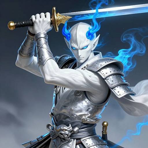 White Oni Warrior with Blue Smoke