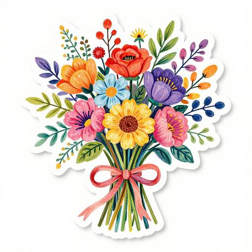 Colorful Block Print Flower Bouquet