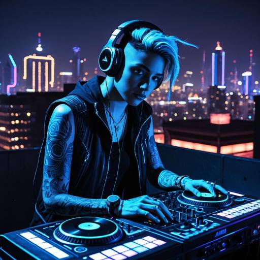 Cyberpunk DJ Genie on Rooftop Nightclub