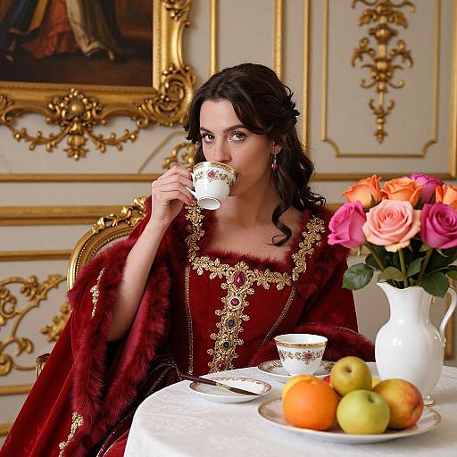 Elegant Woman in Luxurious Red Gown