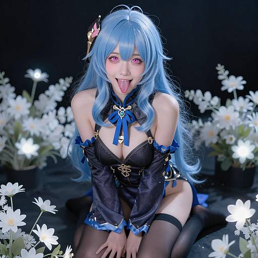 Playful Young Woman with Blue Hair