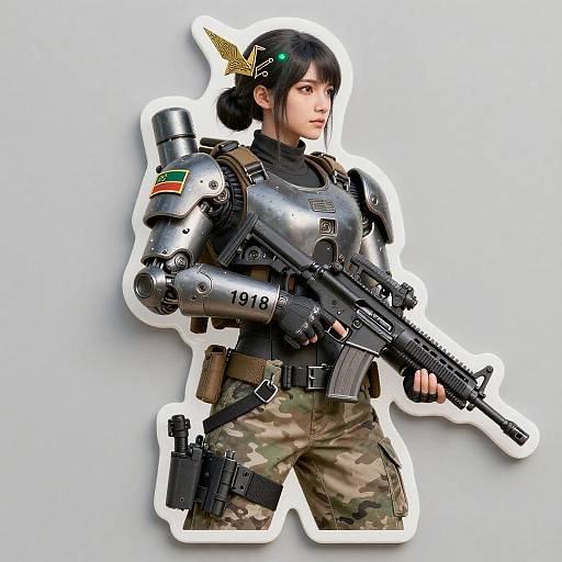 Female Exoskeleton Soldier with M4 Rifle Sticker