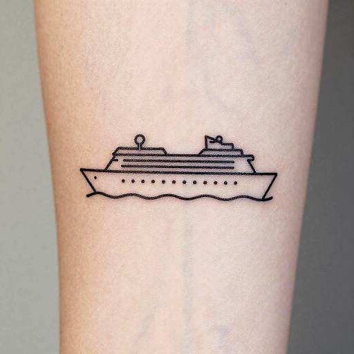 Minimalist Cruise Ship Line Art Tattoo