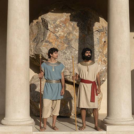 Two Men in Ancient Garb by Columns