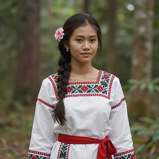 Young Asian Woman in Traditional Filipino Attire in Forest