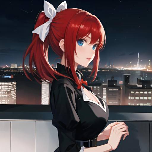 Aesthetic Anime Girl on Rooftop at Night