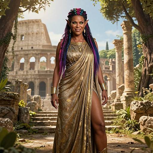Majestic Amazon Woman in Ancient Ruins