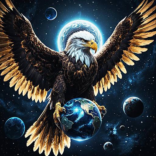 Celestial Eagle Holding Planet in Space