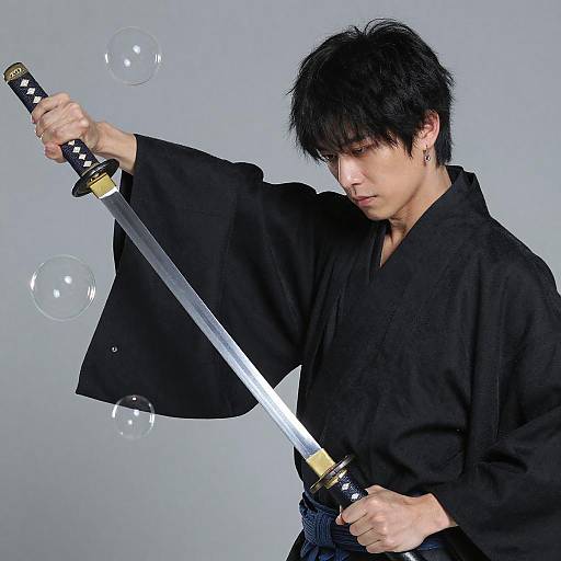 Katana Warrior with Water Bubbles
