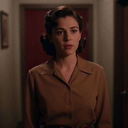 1940s Woman in Dim Red Hallway