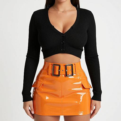 Edgy Street Style Woman in Glossy Outfit