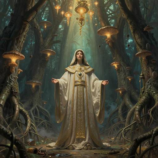 Enigmatic Figure in Mystical Mangrove Cathedral