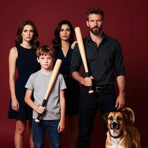 Serious Portrait of Five Against Red