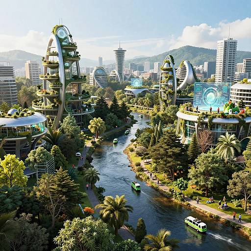 Ecofuturism Landscape with Sustainable City