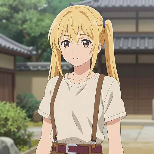 Casual Blonde Anime Girl with Twin Pigtails