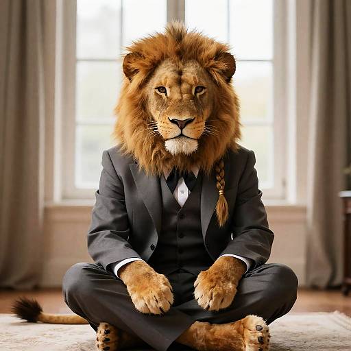 Bashful Lion Boy in Formal Suit