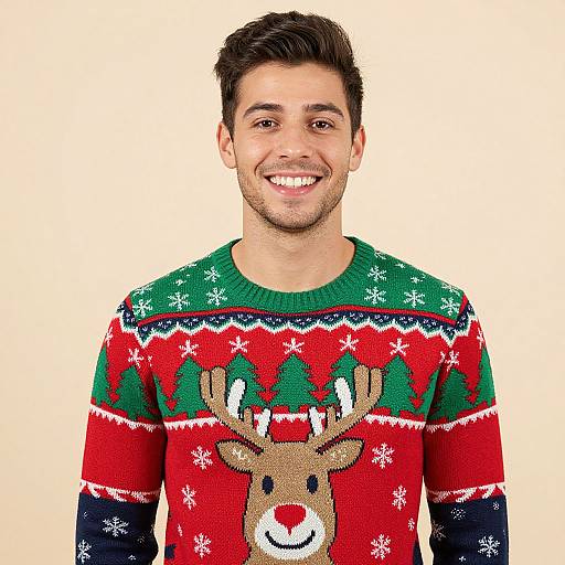 Smiling Man in Festive Christmas Sweater