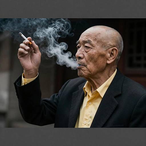 Intense Profile of a Smoking Gentleman
