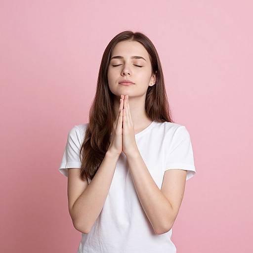 Serene Hopeful Woman in Pink